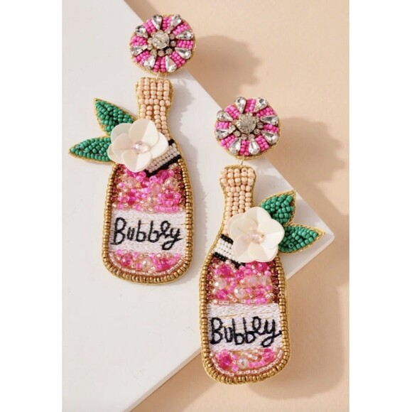 Viola Pink Champaign Bubbly Beaded Earrings New - Picture 1 of 6